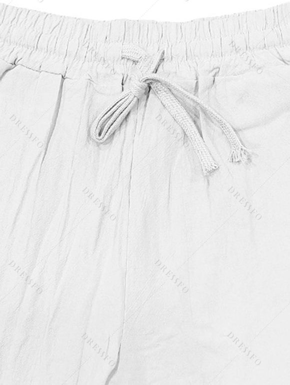 Pantalon décontracté long et droit pour homme, couleur unie, avec cordon de serrage et taille élastique - Blanc XXL