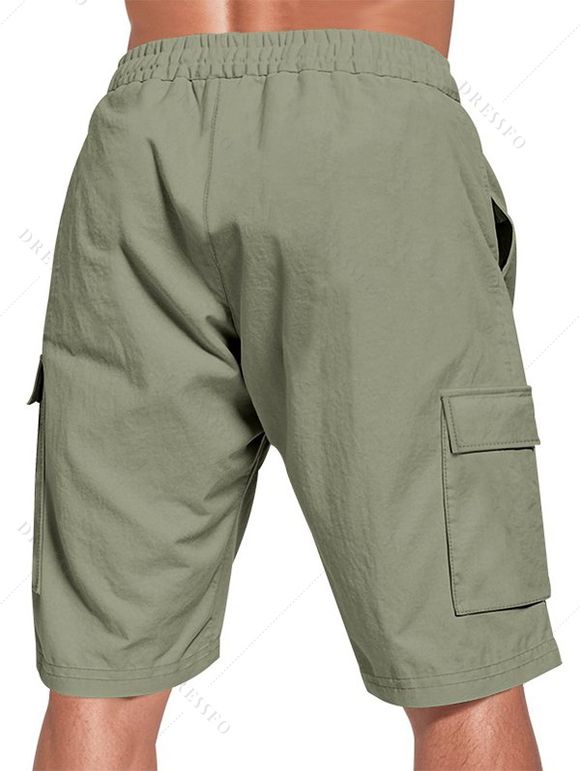 Short cargo droit pour homme, couleur unie, poches multiples, cordon de serrage, taille élastique, longueur genou, pour l'extérieur - Vert clair XL
