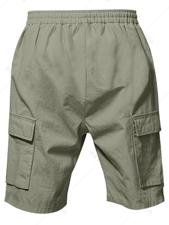 Short cargo droit pour homme, couleur unie, poches multiples, cordon de serrage, taille élastique, longueur genou, pour l'extérieur - Vert clair XL