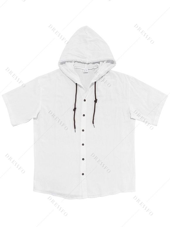 T-shirt à capuche boutonné à manches courtes pour homme, couleur unie, décontracté - Blanc L