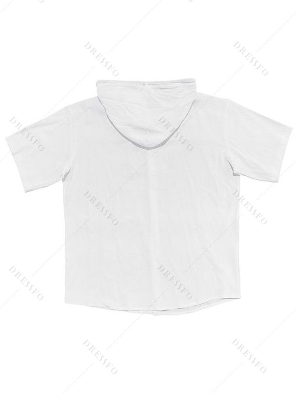 T-shirt à capuche boutonné à manches courtes pour homme, couleur unie, décontracté - Blanc L