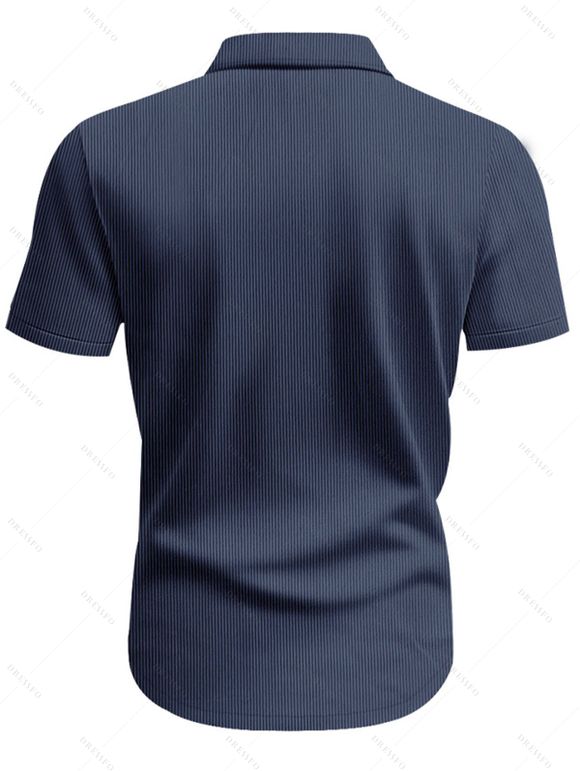 Chemise décontractée en velours côtelé à col rabattu et à boutons pour homme, couleur unie, texturée, avec poche avant - Bleu XL