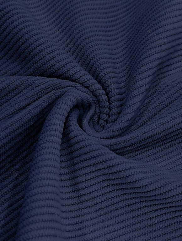 Chemise décontractée en velours côtelé à col rabattu et à boutons pour homme, couleur unie, texturée, avec poche avant - Bleu XL