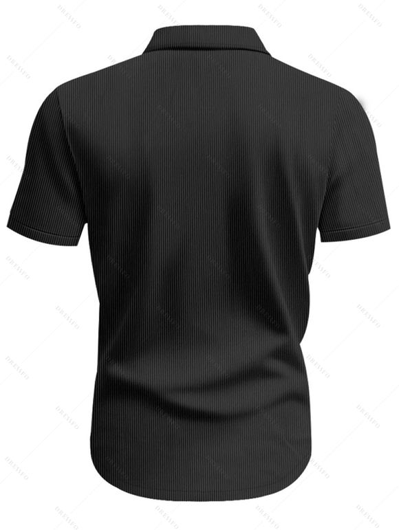 Chemise décontractée en velours côtelé à col rabattu et à boutons pour homme, couleur unie, texturée, avec poche avant - Noir XXL