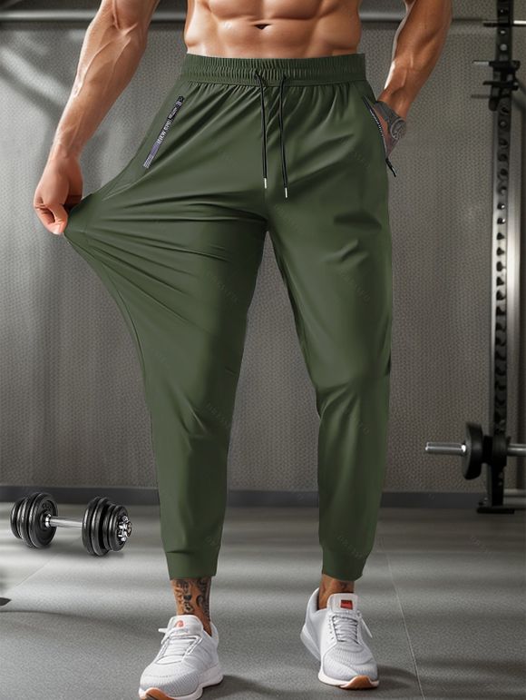 Pantalon long et décontracté pour homme, couleur unie, avec poches et cordon de serrage, taille élastique et respirant - Vert XXXL