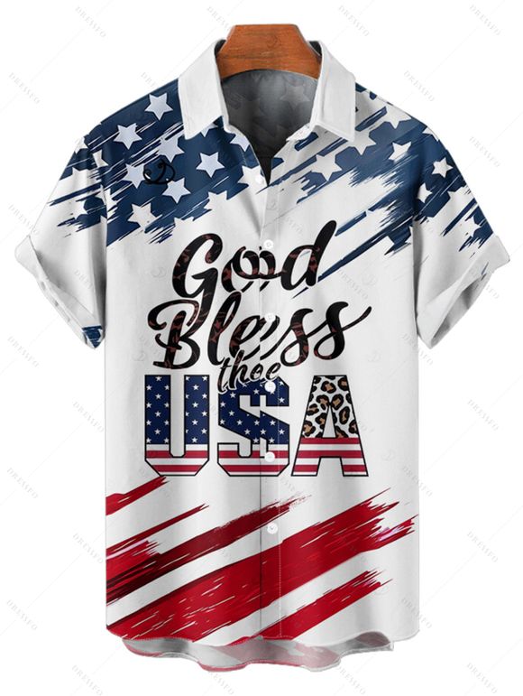 Chemise patriotique à manches courtes et boutons pour homme, motif drapeau américain, motif lettres, pour le jour de l'indépendance - multicolor 5XL