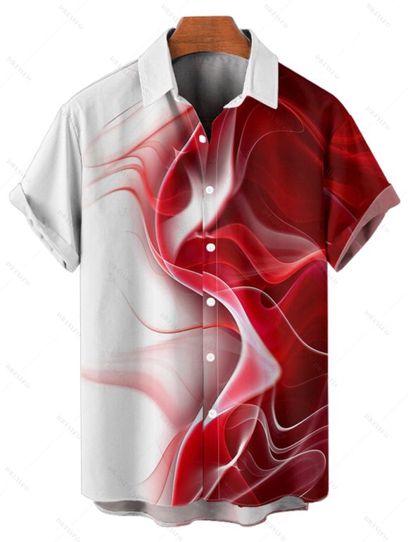 Chemise de vacances décontractée à manches courtes et boutons pour homme, imprimée en couleur contrastée - Rouge 4XL