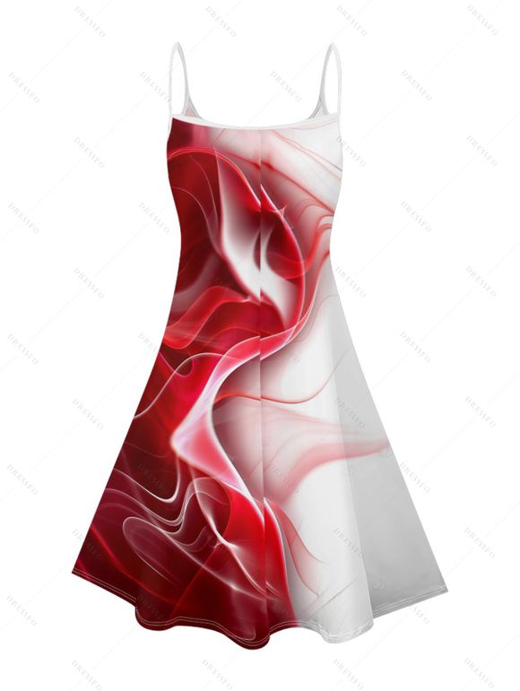 Vacation Couple Outfit Contrast Color Printed Spaghetti Strap V Neck A Line Mini Tank Dress and Button Up Shirt Casual Matching Outfit - Rouge S | US 4