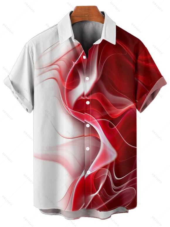 Vacation Couple Outfit Contrast Color Printed Spaghetti Strap V Neck A Line Mini Tank Dress and Button Up Shirt Casual Matching Outfit - Rouge S | US 4