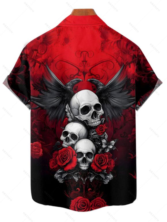 Gothic Couple Outfit Skulls Floral Butterfly Eagle Pattern Spaghetti Strap Tank Dress and Button Up Shirt Vacation Matching Outfit - Rouge S | US 4