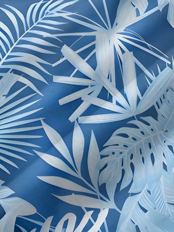 Vacation Couple Outfit Leaf Plant Pattern Pocket Spaghetti Strap A Line Long Dress and Button Up Shirt Beach Matching Outfit - Bleu gris S | US 4