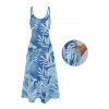 Vacation Couple Outfit Leaf Plant Pattern Pocket Spaghetti Strap A Line Long Dress and Button Up Shirt Beach Matching Outfit - Bleu gris S | US 4