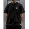 T-shirt décontracté à col rond et manches courtes pour homme, imprimé cartes à jouer et lettres - Noir XXXL