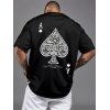 T-shirt décontracté à col rond et manches courtes pour homme, imprimé cartes à jouer et lettres - Noir XXXL