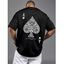 T-shirt décontracté à col rond et manches courtes pour homme, imprimé cartes à jouer et lettres - Noir XXXL