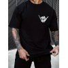 T-shirt décontracté à col rond et manches courtes pour homme, motif squelette et geste rock - Noir XXXL