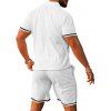 Ensemble deux pièces pour homme, décontracté, rayé, avec t-shirt boutonné 1/4 et short à taille élastique avec cordon de serrage - Blanc XXXL