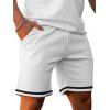 Ensemble deux pièces pour homme, décontracté, rayé, avec t-shirt boutonné 1/4 et short à taille élastique avec cordon de serrage - Blanc XXXL