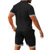 Ensemble deux pièces pour homme, décontracté, rayé, avec t-shirt boutonné 1/4 et short à taille élastique avec cordon de serrage - Noir XXXL