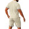 Ensemble deux pièces pour homme, décontracté, rayé, avec t-shirt boutonné 1/4 et short à taille élastique avec cordon de serrage - Abricot XXXL