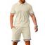 Ensemble deux pièces pour homme, décontracté, rayé, avec t-shirt boutonné 1/4 et short à taille élastique avec cordon de serrage - Noir XXXL