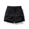 Short décontracté pour homme, couleur unie, avec cordon de serrage, taille élastique, poches, ourlet fendu - Noir XXXL