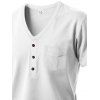 T-shirt à manches courtes et col en V pour homme, couleur unie, avec poche avant à demi-bouton, style décontracté - Blanc XXXL