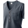 T-shirt à manches courtes et col en V pour homme, couleur unie, avec poche avant à demi-bouton, style décontracté - Gris XXXL | US 14