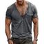 T-shirt à manches courtes et col en V pour homme, couleur unie, avec poche avant à demi-bouton, style décontracté - Gris XXXL | US 14