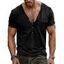 T-shirt à manches courtes et col en V pour homme, couleur unie, avec poche avant à demi-bouton, style décontracté - Gris XXXL | US 14
