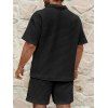 Ensemble deux pièces pour homme, décontracté, couleur unie, texturé, fermeture éclair 1/4, col rabattu, t-shirt et short à taille élastique avec cordon de serrage - Noir XXXL