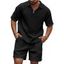 Ensemble deux pièces pour homme, décontracté, couleur unie, texturé, fermeture éclair 1/4, col rabattu, t-shirt et short à taille élastique avec cordon de serrage - café lumière XXXL | US 14