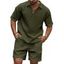 Ensemble deux pièces pour homme, décontracté, couleur unie, texturé, fermeture éclair 1/4, col rabattu, t-shirt et short à taille élastique avec cordon de serrage - café lumière XXXL | US 14