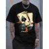 T-shirt à manches courtes et col rond pour homme, motif cartes à jouer, style streetwear, décontracté - Noir XXL