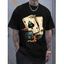 T-shirt à manches courtes et col rond pour homme, motif cartes à jouer, style streetwear, décontracté - Noir XXL