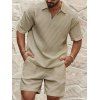 Ensemble deux pièces pour homme, décontracté, couleur unie, texturé, fermeture éclair 1/4, col rabattu, t-shirt et short à taille élastique avec cordon de serrage - café lumière XXXL | US 14