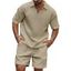 Ensemble deux pièces pour homme, décontracté, couleur unie, texturé, fermeture éclair 1/4, col rabattu, t-shirt et short à taille élastique avec cordon de serrage - café lumière XXXL | US 14