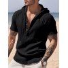 T-shirt décontracté à manches courtes et col rond pour homme, couleur unie, avec cordon de serrage, à capuche et cordon de serrage, idéal pour la plage - Noir XXXL