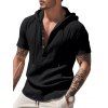 T-shirt décontracté à manches courtes et col rond pour homme, couleur unie, avec cordon de serrage, à capuche et cordon de serrage, idéal pour la plage - Noir XXXL