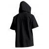 T-shirt décontracté à manches courtes et col rond pour homme, couleur unie, avec cordon de serrage, à capuche et cordon de serrage, idéal pour la plage - Noir XXXL