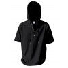 T-shirt décontracté à manches courtes et col rond pour homme, couleur unie, avec cordon de serrage, à capuche et cordon de serrage, idéal pour la plage - Noir XXXL
