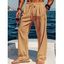 Pantalon décontracté long et droit pour homme, couleur unie, avec cordon de serrage et taille élastique - Noir L