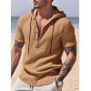 T-shirt décontracté à manches courtes et col rond pour homme, couleur unie, avec cordon de serrage, à capuche et cordon de serrage, idéal pour la plage - café lumière XXXL