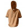 T-shirt décontracté à manches courtes et col rond pour homme, couleur unie, avec cordon de serrage, à capuche et cordon de serrage, idéal pour la plage - café lumière XXXL