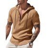 T-shirt décontracté à manches courtes et col rond pour homme, couleur unie, avec cordon de serrage, à capuche et cordon de serrage, idéal pour la plage - café lumière XXXL