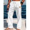 Pantalon décontracté long et droit pour homme, couleur unie, avec cordon de serrage et taille élastique - Blanc XXXL