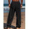 Pantalon décontracté long et droit pour homme, couleur unie, avec cordon de serrage et taille élastique - Noir L