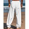 Pantalon décontracté long et droit pour homme, couleur unie, avec cordon de serrage et taille élastique - Blanc XXXL