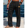 Pantalon décontracté long et droit pour homme, couleur unie, avec cordon de serrage et taille élastique - Noir L