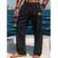 Pantalon décontracté long et droit pour homme, couleur unie, avec cordon de serrage et taille élastique - Noir L
